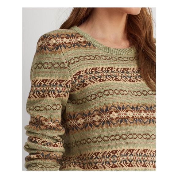 RALPH LAUREN Womens Green Ribbed Sheer Long Sleeve Crew Neck Sweater L - Picture 3 of 4